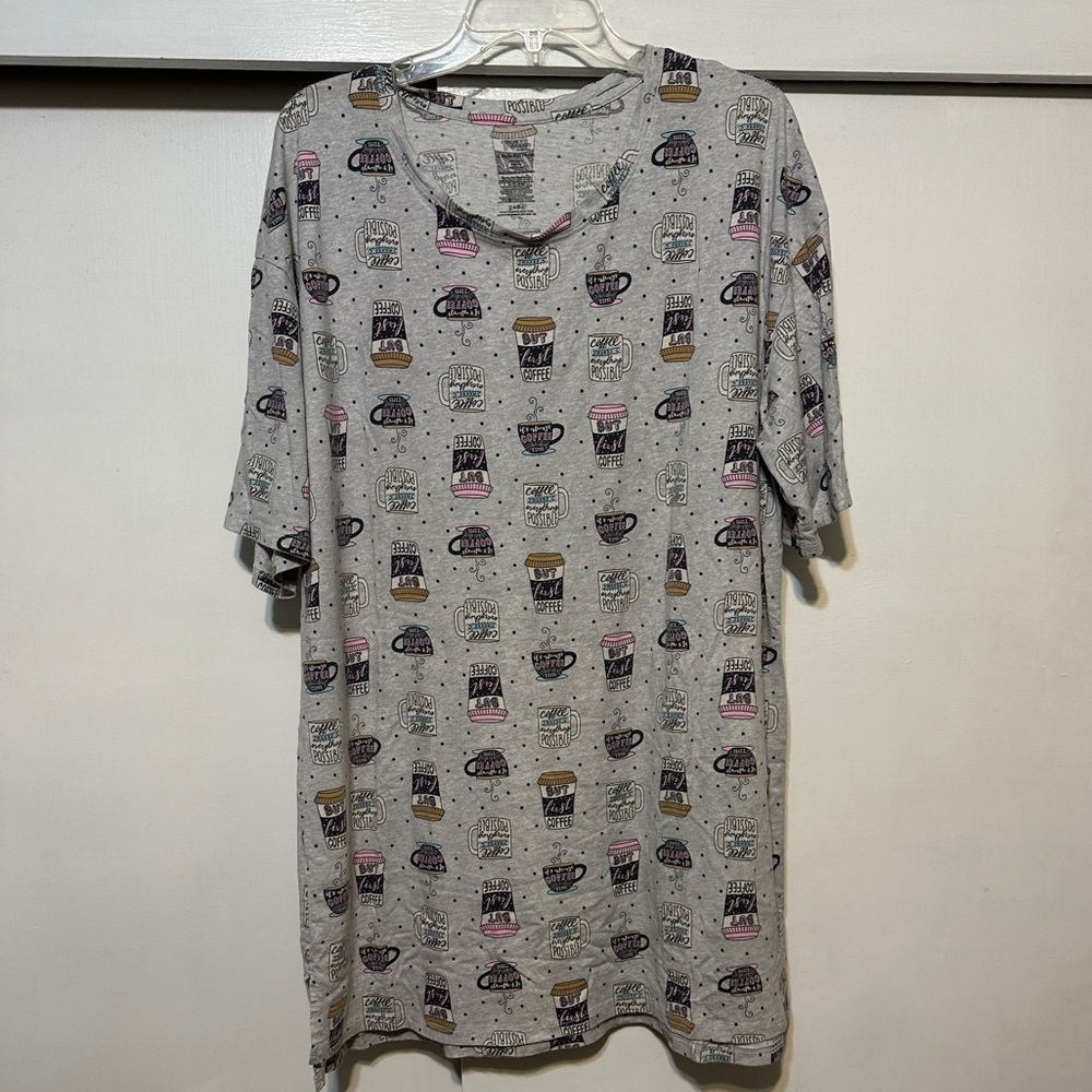 Secret Treasures Gray Sleepwear Top with cute coffee cup design